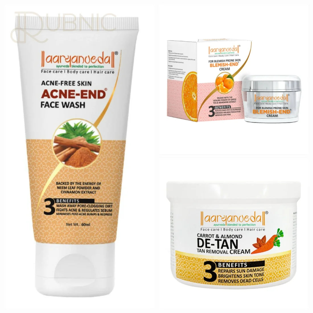 AARYANVEDA Acne-End Face Wash & Blemish-End Cream & Carrot &