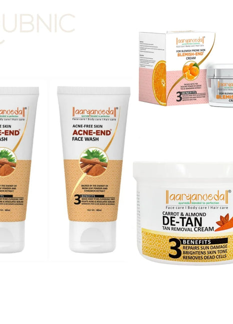 AARYANVEDA Acne-End Face Wash & Blemish-End Cream & Carrot &
