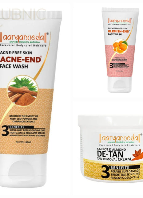 AARYANVEDA Acne-End Face Wash & Carrot & Almond De-Tan