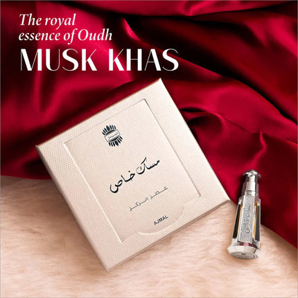 Elegant bottle of Musk Khas Non-Alcoholic Attar 3 ML for Unisex, highlighting its luxurious musk fragrance oil.