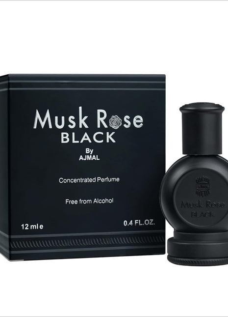 Ajmal Musk Rose Black Unisex Attar - Woody, Floral & Ambery Fragrance, Alcohol-Free Unisex Attar Perfume, Long Lasting 12ML.