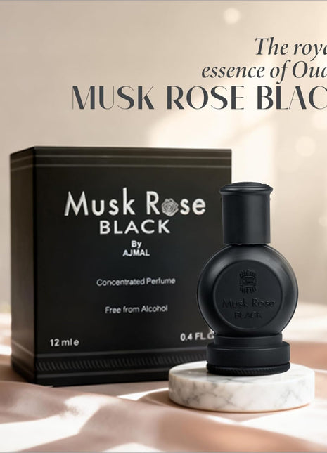Ajmal Musk Rose Black Unisex Attar - A Unique Combination of Fruity, Floral, and Oudh for Men & Women, Alcohol-Free Unisex Attar Perfume.