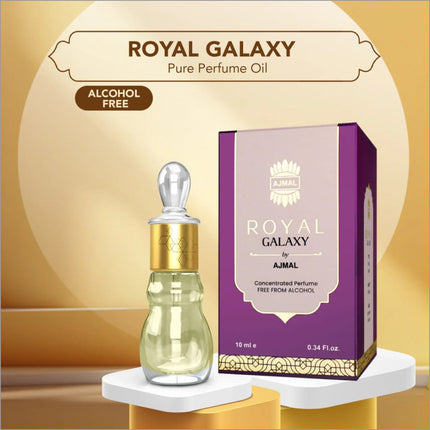 a bottle of royal galaxy perfume next to a box