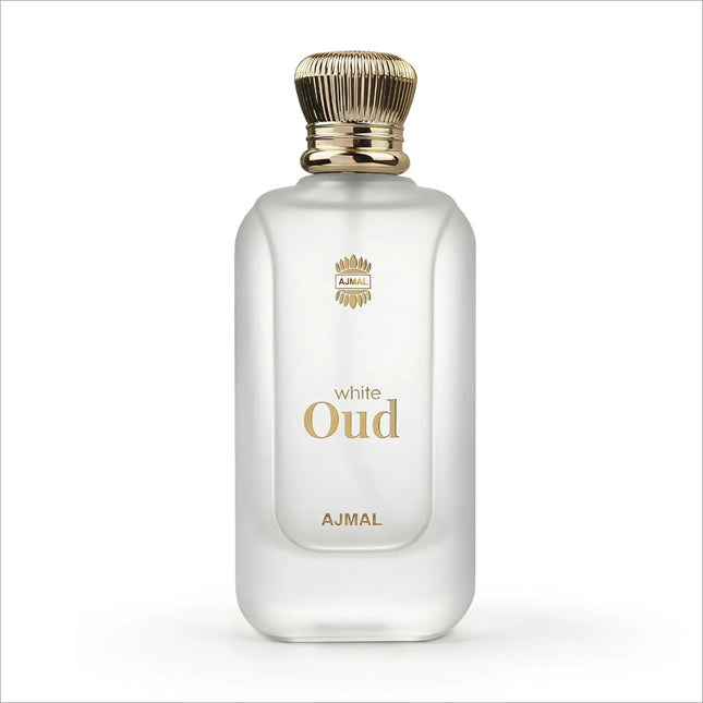 Ajmal White Oud Perfume 100 ML for Men and Women showcasing its elegant packaging. Perfectly embodies the essence of white oud perfume with floral and woody notes.