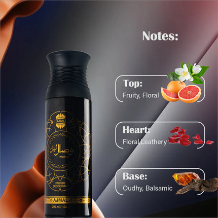 Wisal Layl Deodorants 200 ML for Unisex, a luxurious long-lasting deodorant spray enriched with woody and leathery tones.