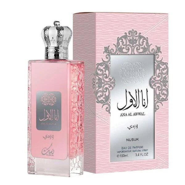 Nusuk ANA AL AWWAL WARDI 100ml - Luxurious female perfume 100ml with elegant Turkish rose, peonies, and warm base notes.