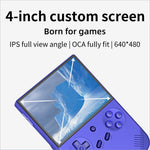 Purple anbernic rg40xxv handheld game console with 4 inch ips screen and classic controller buttons for hd tv gaming
