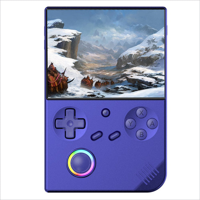 Purple anbernic rg40xxv handheld game console with 4 inch ips screen and rainbow ring joystick for hd tv gaming