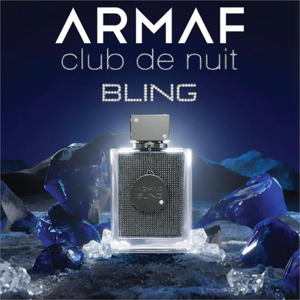 Lifestyle shot of Armaf Club De Nuit Bling Eau De Parfum (EDP) 75ML in an elegant setting, perfect for those seeking a long lasting eau de parfum.