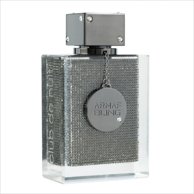 Close-up of Armaf Club De Nuit Bling Eau De Parfum (EDP) 75ML highlighting the luxurious fragrance notes of this long lasting eau de parfum.