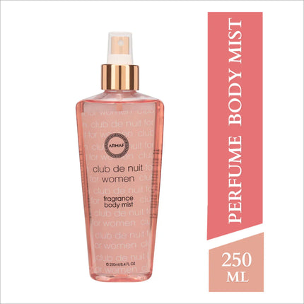 Elegant bottle of Armaf Club De Nuit Women's Body Mist 250ml showcasing its vibrant citrus and floral fragrance, an essential women's body mist.
