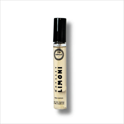 Close-up of Armaf Odyssey Limoni Fresh Eau De Parfum 7ml, highlighting revitalizing citrus notes and luxurious design.