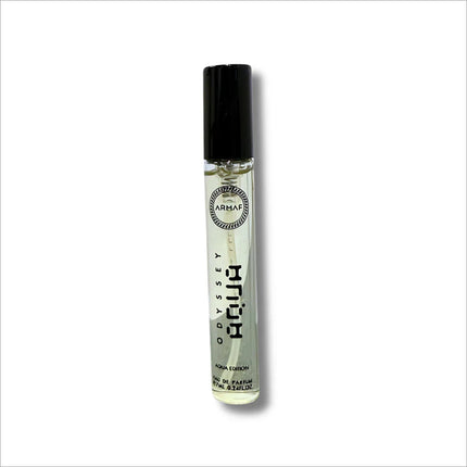 Close-up of Armaf Odyssey Aqua EDP 7ML, a trendy woody aromatic fragrance for men - ideal trial size.