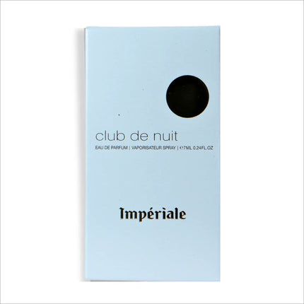 Close-up of Armaf Club de Nuit Imperiale Eau De Parfum (EDP) in trial pack size, a must-have floral-woody fragrance for women.