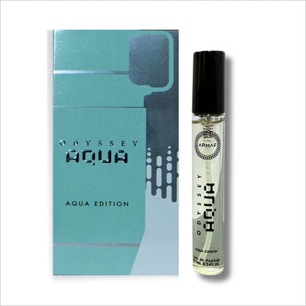 Armaf Odyssey Aqua Eau De Parfum (EDP) 7ML bottle showcasing a woody aromatic fragrance for men - trial pack.