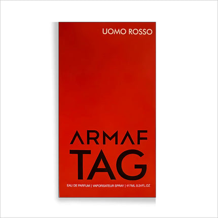 Armaf Tag Him Uomo Rosso EDP trial pack, 7ML size, an exemplary oriental woody perfume with notes of cardamom and black pepper.