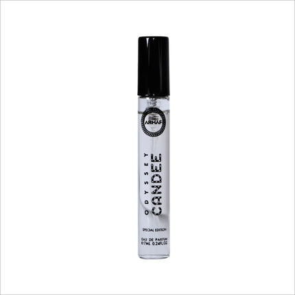 Close-up of Armaf Odyssey Candee Eau De Parfum 7ml bottle - A sweet fruity fragrance for women with tropical notes.