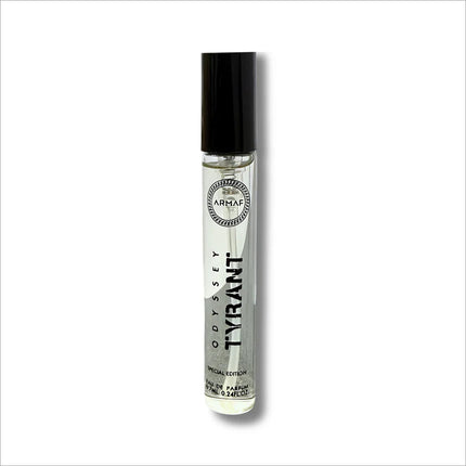 Close-up of Armaf Odyssey Tyrant Eau De Parfum 7ML - Oriental Woody Long-Lasting Fragrance for Men - Capturing the sophisticated blend of grapefruit, patchouli, tobacco, and amber.