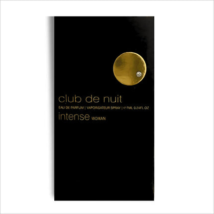 Close-up of Armaf Club De Nuit Intense Women Eau De Parfum 7ML bottle, highlighting its unique design as a modern women's scent.
