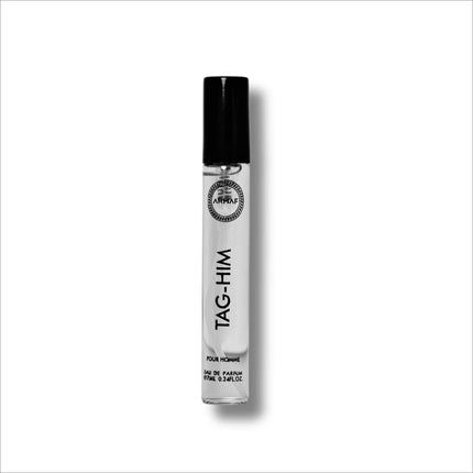 Close-up of Armaf Tag Him Eau De Parfum 7ML bottle - Woody Spicy Fragrance for Men, ideal for energizing your moments.