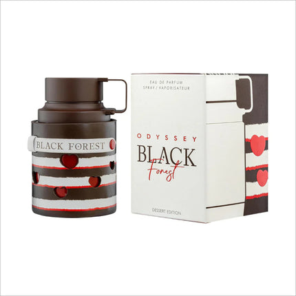Elegant packaging of Armaf Odyssey Black Forest Eau De Parfum 100ml, highlighting its unisex dessert perfume charm.