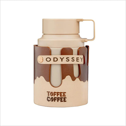 Bottle of Armaf Odyssey Toffee Coffee Eau De Parfum, a unisex toffee fragrance for men, showcasing its luxurious design.