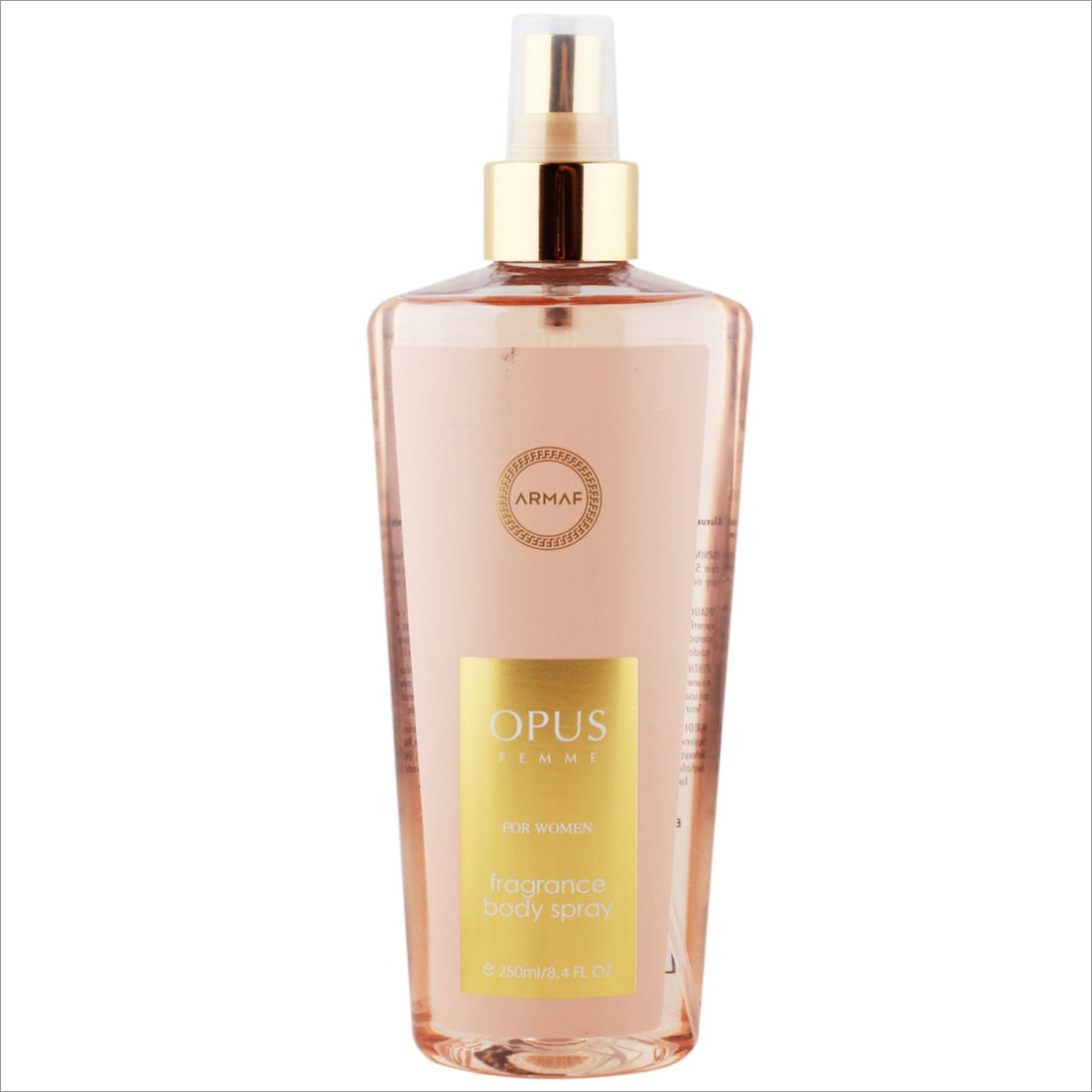 ARMAF Opus Femme for Women Fragrance Body Spray 250 ml, a luxurious women's fragrance body spray featuring elegant packaging.