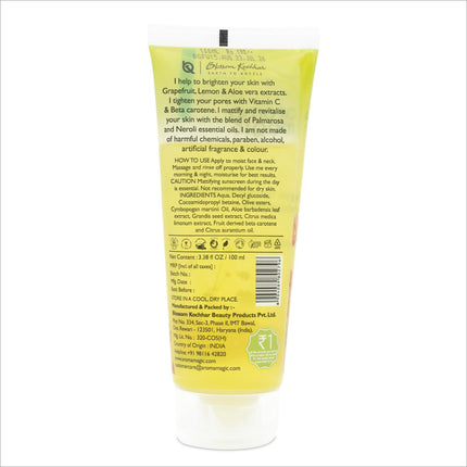 Aroma Magic Grapefruit Face Wash for Oily Skin in use, demonstrating its effect on revitalizing and mattifying oily skin.