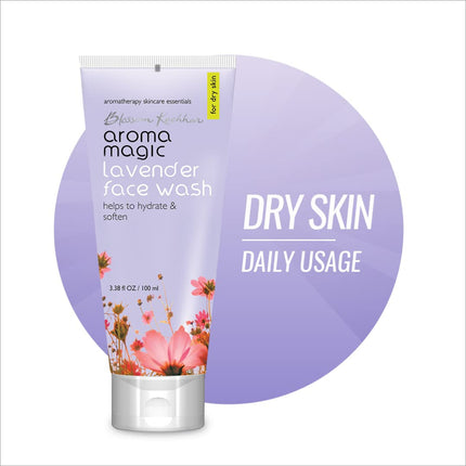 Aroma Magic Lavender Face Wash – Hydrating & Nourishing Cleanser for Dry & Sensitive Skin, enriched with Rose Oil & Orange Extract. Ideal lavender face wash for gentle cleansing.