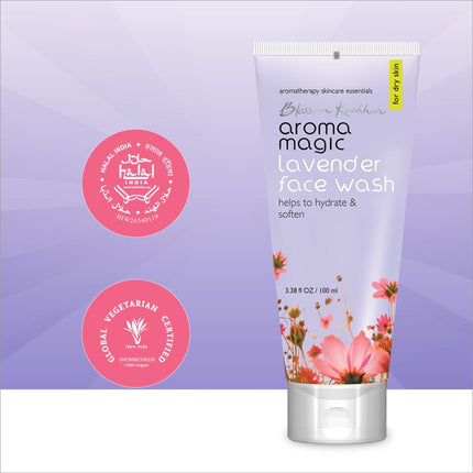 Aroma Magic Lavender Face Wash – 100ml nourishing cleanser featuring Lavender extract, perfect for soothing dry and sensitive skin. Best lavender face wash with natural ingredients.