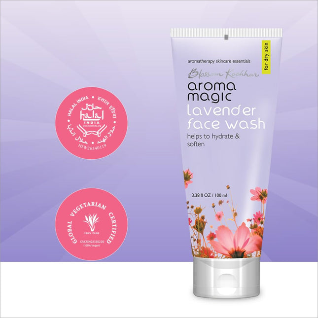 Aroma Magic Lavender Face Wash – 100ml nourishing cleanser featuring Lavender extract, perfect for soothing dry and sensitive skin. Best lavender face wash with natural ingredients.
