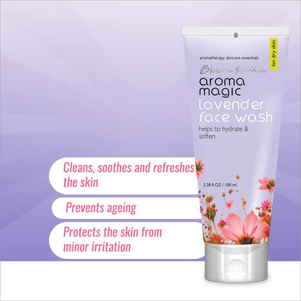 Aroma Magic Lavender Face Wash with nourishing properties of Shea butter and Lavender extract, promoting gentle skin cleansing. Essential lavender face wash for daily use.