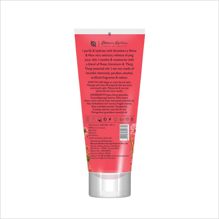 Aroma Magic Moisturizing Strawberry Face Wash used in a skincare treatment, highlighting its moisturizing and purifying effects