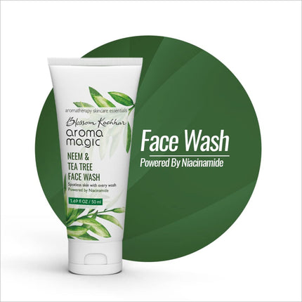 Aroma Magic Neem & Tea Tree Face Wash with 5% Niacinamide - A nourishing cleanser ideal for oily, pimple-prone skin, featuring a blend of neem and tea tree oil.