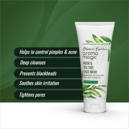 Aroma Magic Neem & Tea Tree Face Wash with 5% Niacinamide - Refreshing and purifying face wash featuring neem and tea tree oil for oil control.
