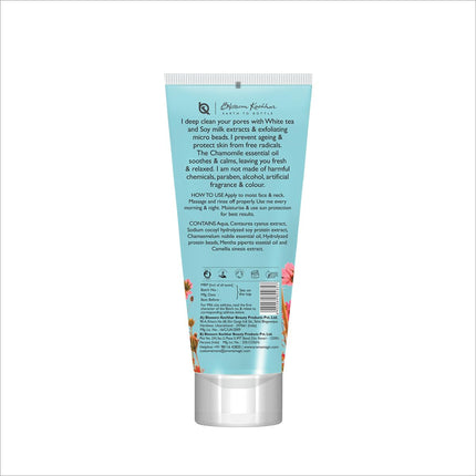 Happy customer holding Aroma Magic Pollution Defence Face Wash bottle - promoting this natural face wash as a must-have skincare product.