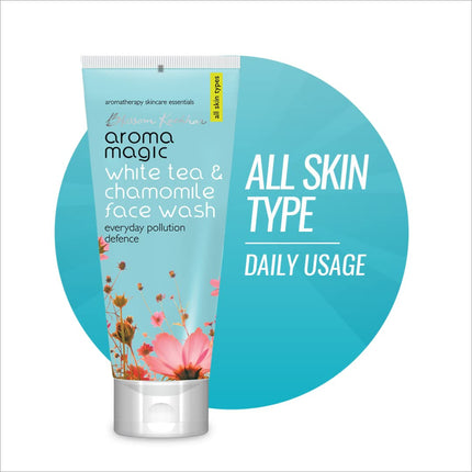 Aroma Magic Pollution Defence Face Wash with White Tea & Chamomile in a 100ml bottle - a natural face wash that deep cleans pores for all skin types.