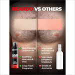 Beardo Hair Removal Spray packaging displaying its features for painless hair removal for men, dermatologist tested.