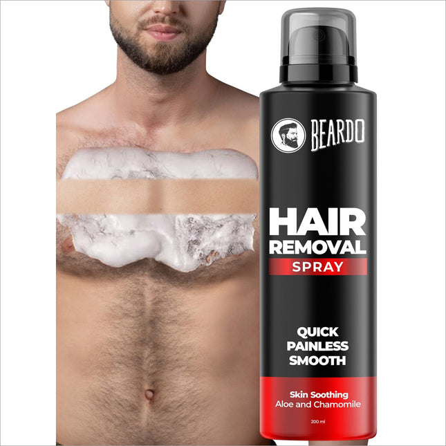 Beardo Hair Removal Spray for Men, 200 ml providing painless hair removal for men with aloe and chamomile.