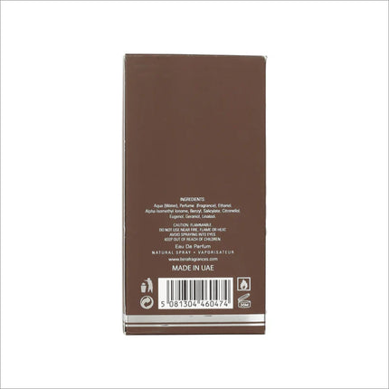 Back view of the Dark Side EDP perfume box by BIRRA, providing ingredient details and cautionary notes.