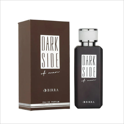 Dark Side EDP 100ml premium perfume bottle alongside its elegant packaging by BIRRA, showcasing a sophisticated design.