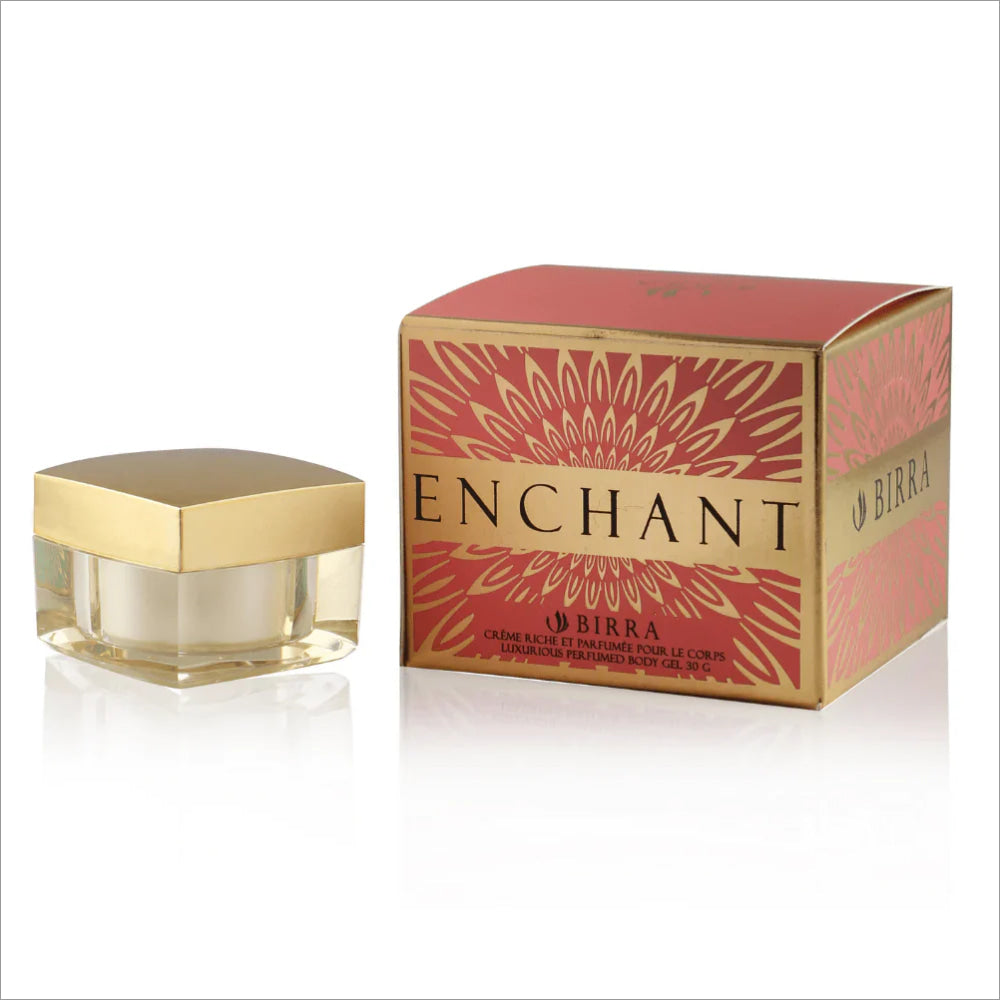 Birra Enchant 30 Grams, a unique fragrance with raspberry top notes, highlighted in the product image.