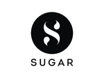Black circular logo featuring a stylized white ’s’ with sugar drop shapes, positioned above the word ’sugar’ in bold black letters.