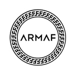 Black circular logo featuring the text ’armaf’ in bold, uppercase letters centered within a geometric patterned border.