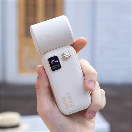White c06 portable usb rechargeable mini fan with digital display and metallic button handheld high speed 100 levels adjustment