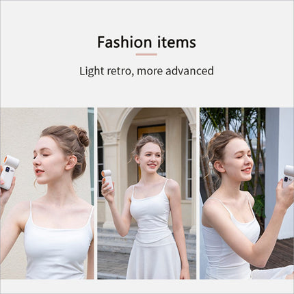 White c06 portable usb rechargeable mini fan with digital display and 100 speed levels handheld design