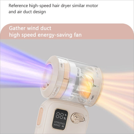 White c06 portable usb rechargeable mini fan with transparent barrel and digital display showing 88 percent strength