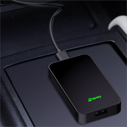Black carlinkit 2air-oem-bk wireless android auto carplay adapter with green logo and usb port for wireless carplay use