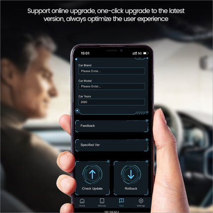 Black smartphone showing carlinkit 2air-oem-bk wireless android auto carplay adapter with blue ui for wireless carplay