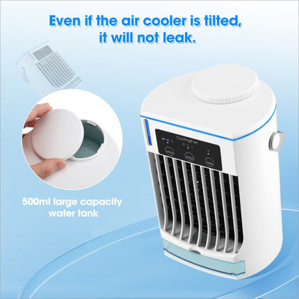 White and blue cf-008 portable air cooler with 500ml water tank digital controls and pull-out condensate collection